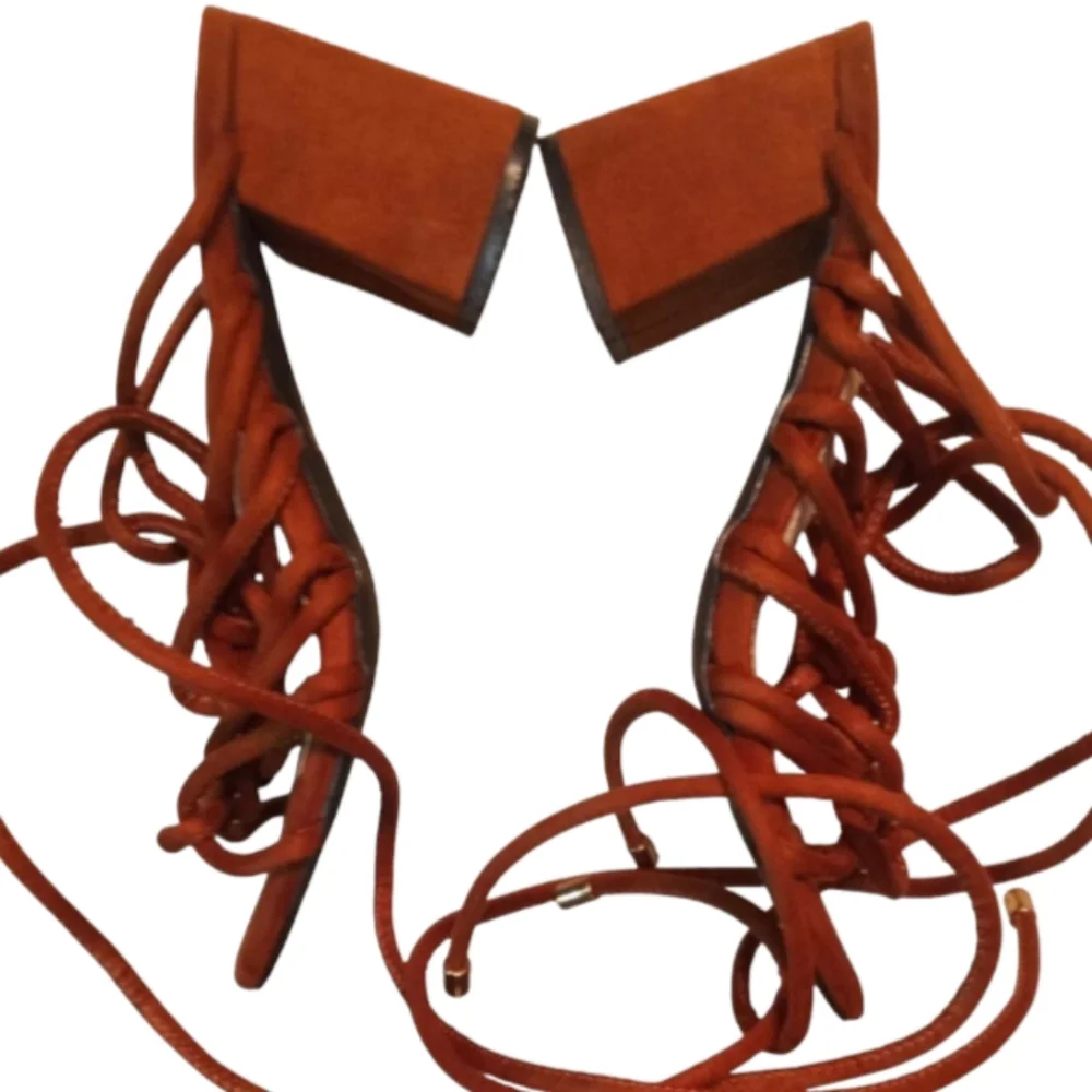 Suede Gladiator Sandals Open-Toe Lace-up Strappy Brown Shoes Women Size 7.5 - Picture 5 of 12